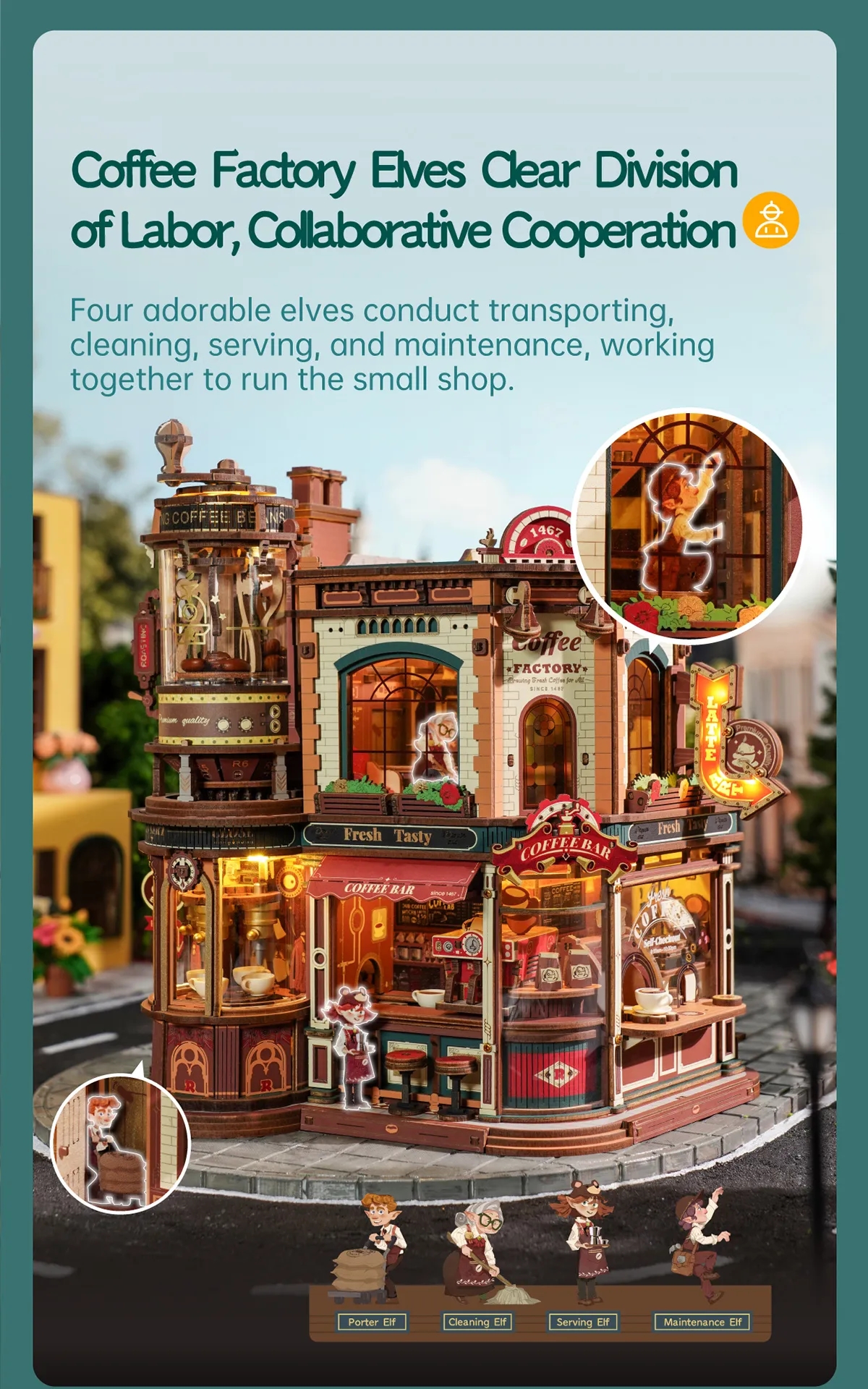 rokr dream coffee factory eab02 wooden music box model